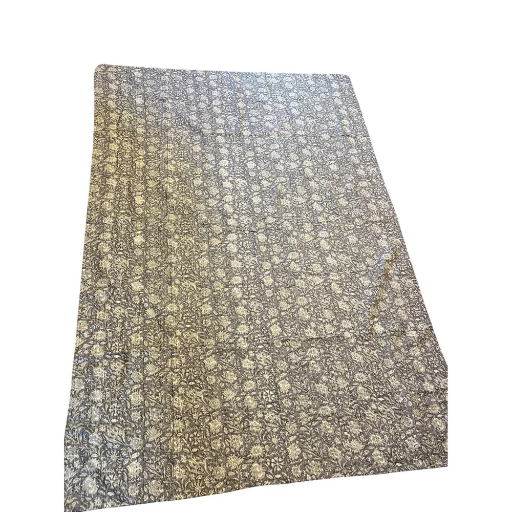 Floral Hand Block Print Handmade Kantha Quilt Indian BlueWhite New 60 x 90